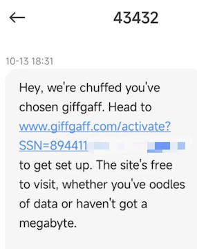 收到 43432 的短信